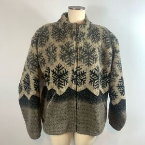 VTG 90’s Kanata Fleece Fair Isle Jacket Medium Full Zip Ski Snowflake Pockets